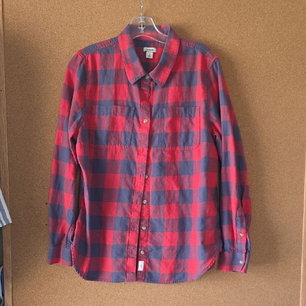 L.L. Bean Women's Lumberjack Checkered Cotton Long Sleeve Button Down Shirt